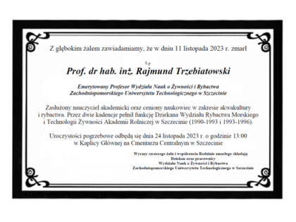 Zmarł prof. dr hab. inż Rajmund Trzebiatowski