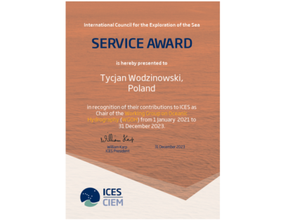 ICES SERVICE AWARD dla dr. Tycjana Wodzinowskiego